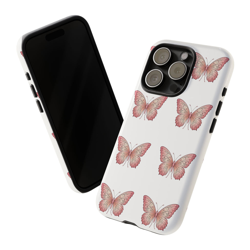 Pink Butterfly Tough Phone Case — Floral Pattern Protective Cover
