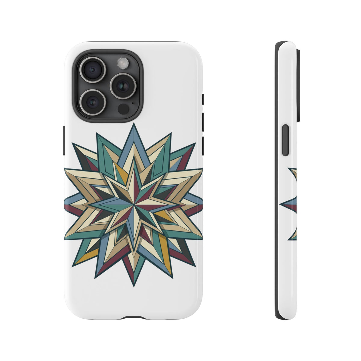 Geometric Star Phone Case — Teal & Earthtone Mandala Design