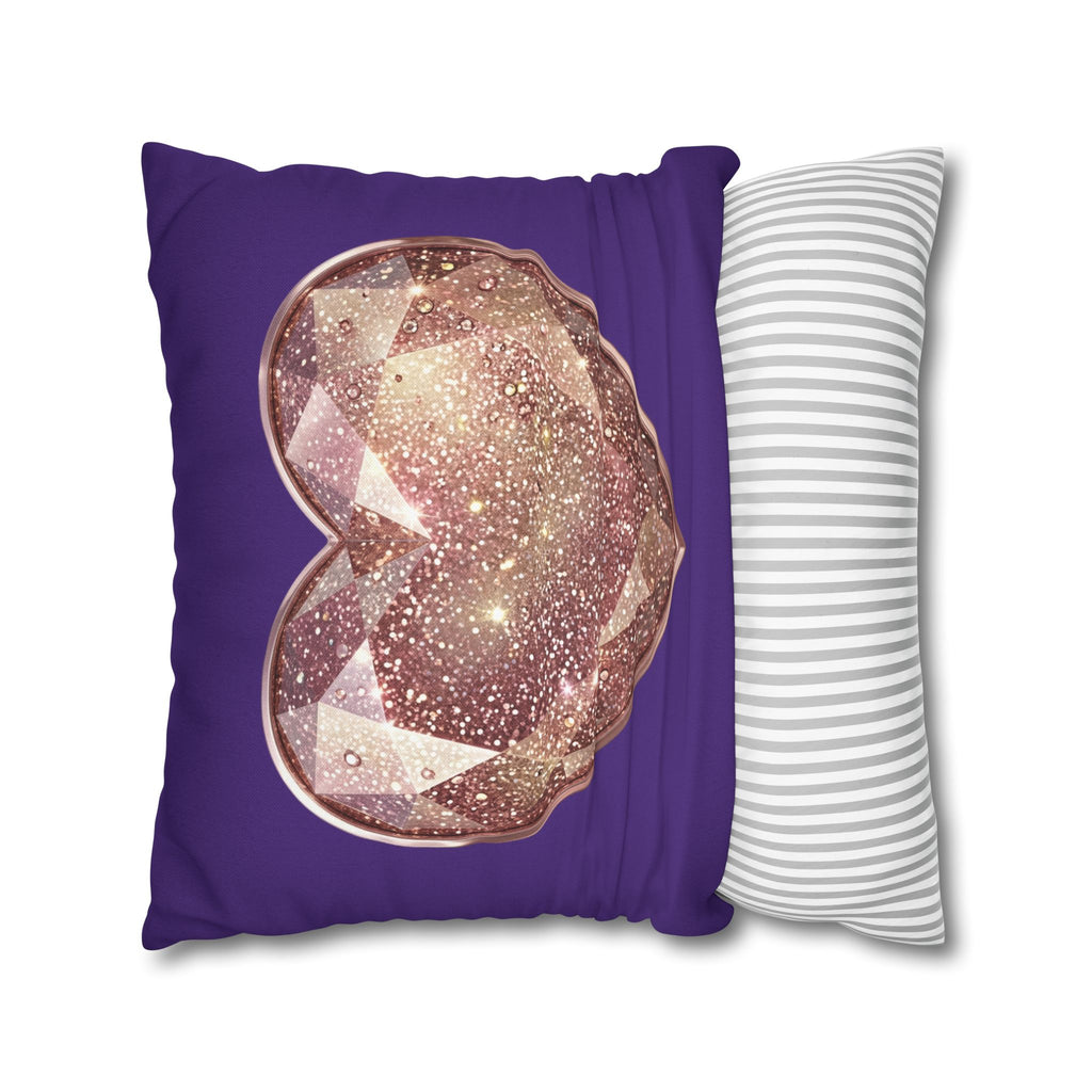 Sparkling Rose Gold Heart Pillowcase — Decorative Square Throw Pillow Cover- Dark Purple