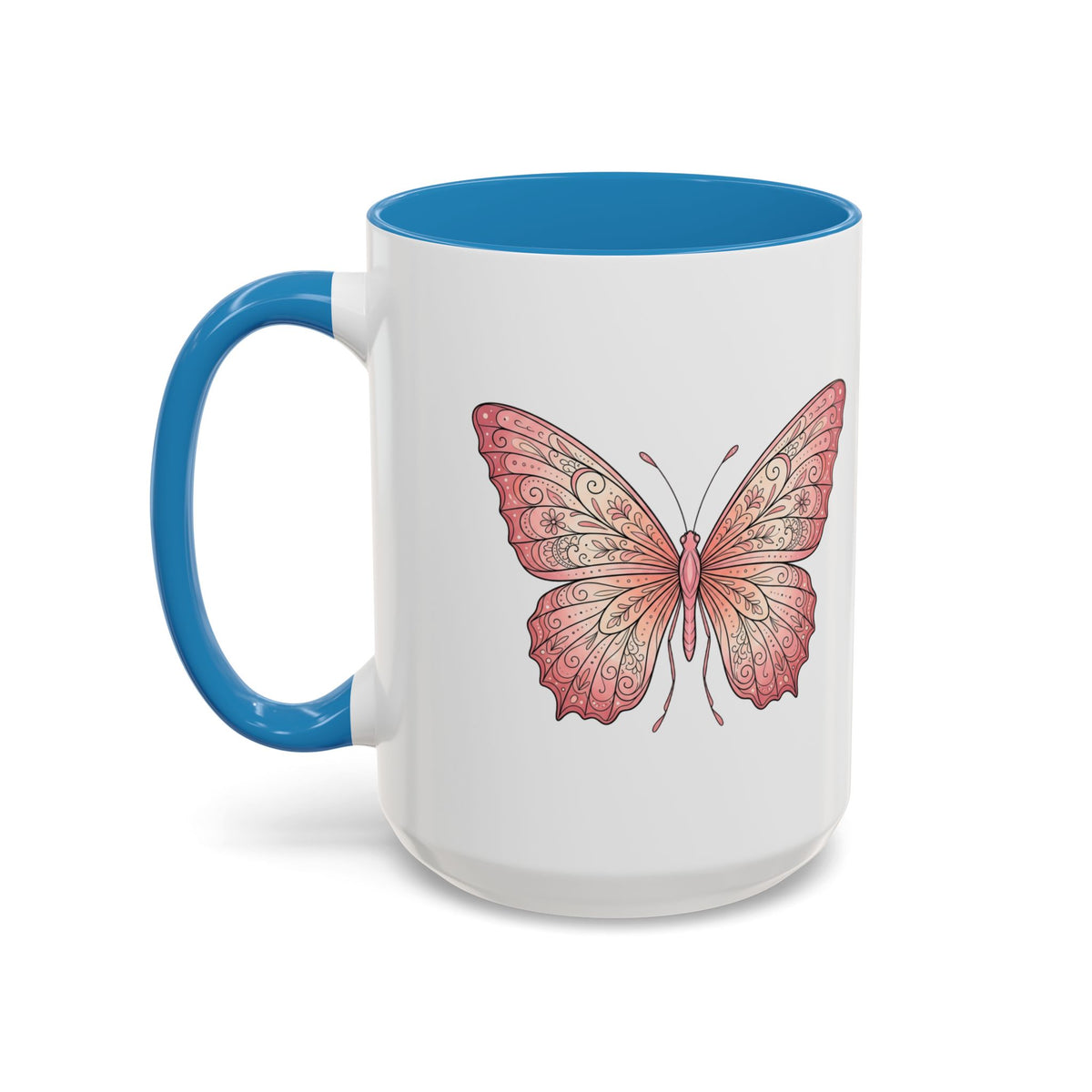 Pink Watercolor Butterfly Accent Coffee Mug — Floral Boho Tea & Coffee Cup (11/15oz)