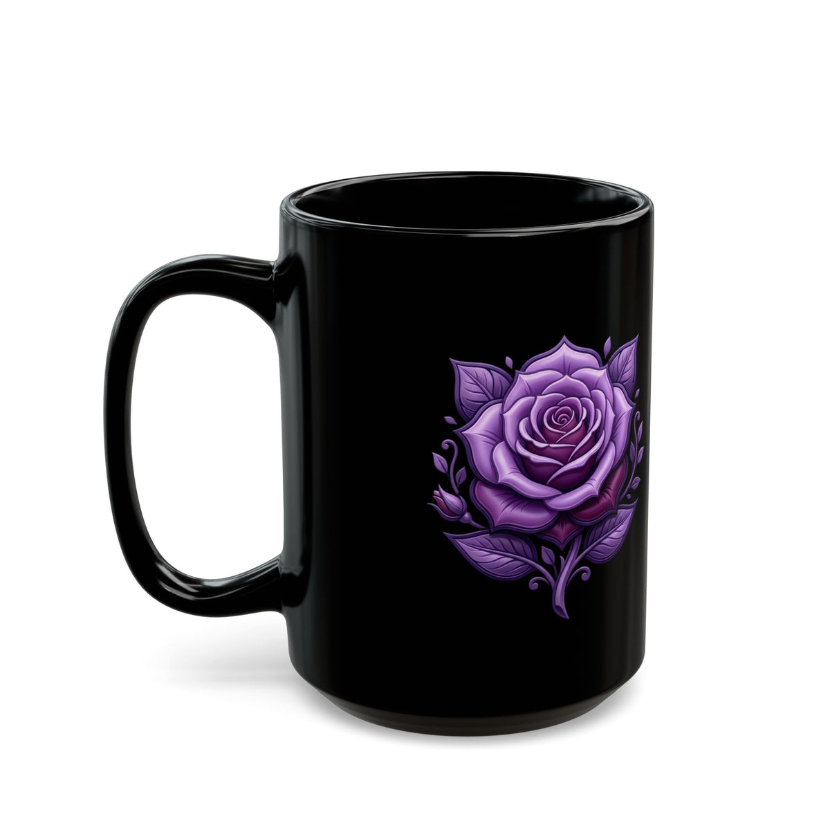 Purple Rose Black Mug — Gothic Floral Coffee Cup (11oz & 15oz)