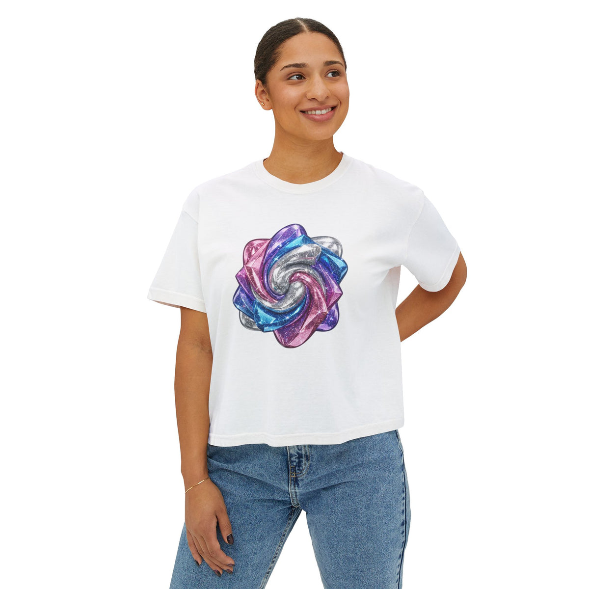 3D Glitter Design Women's Boxy Tee