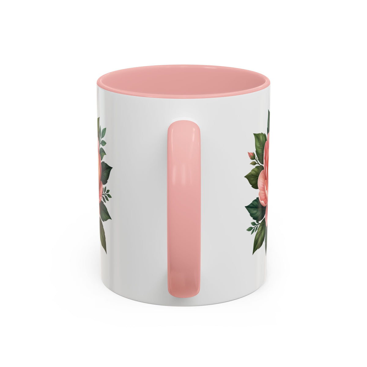 Floral Peony Accent Coffee Mug — Pink Rose Bloom Ceramic Cup