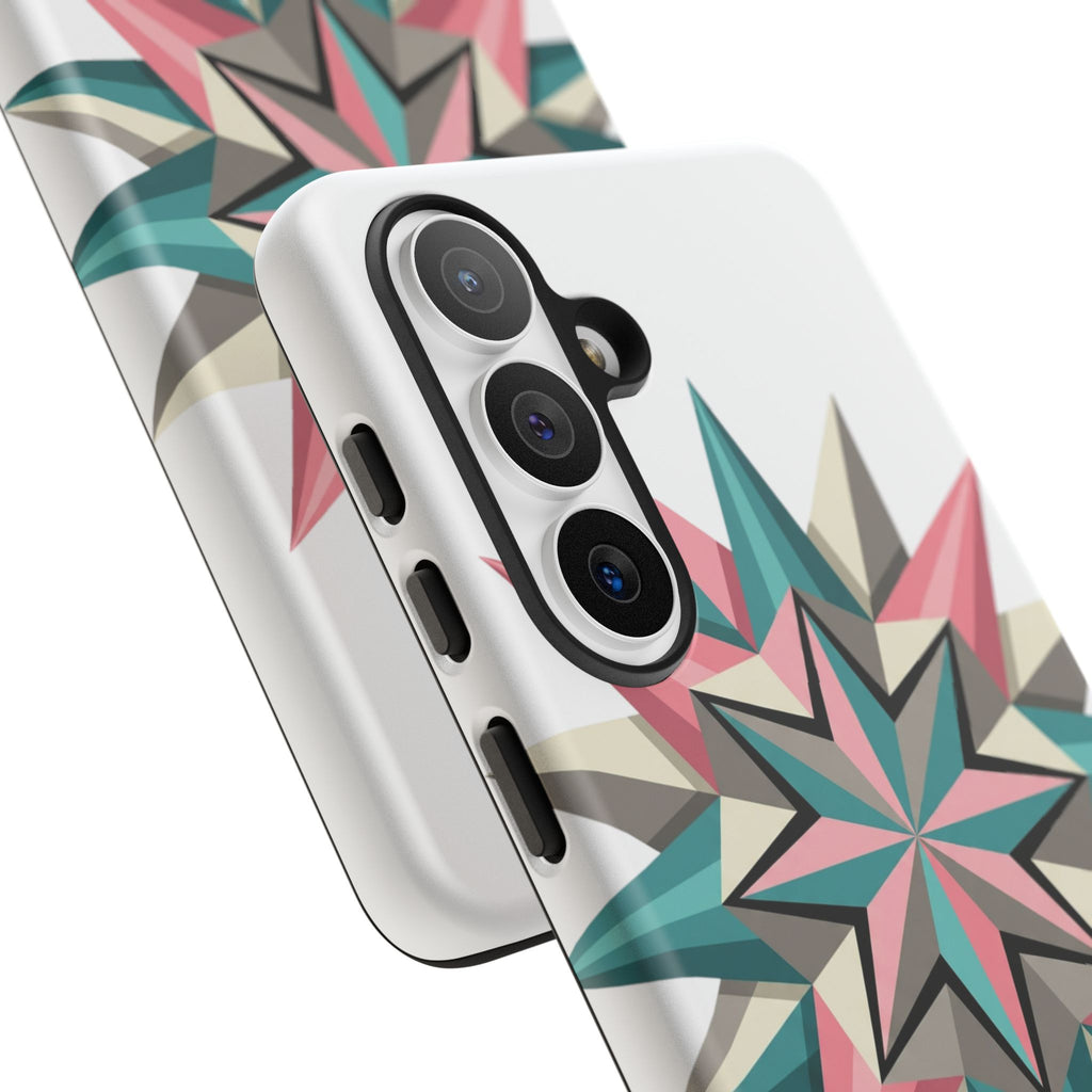 Geometric Star Tough Phone Case – Pink Teal Compass Design