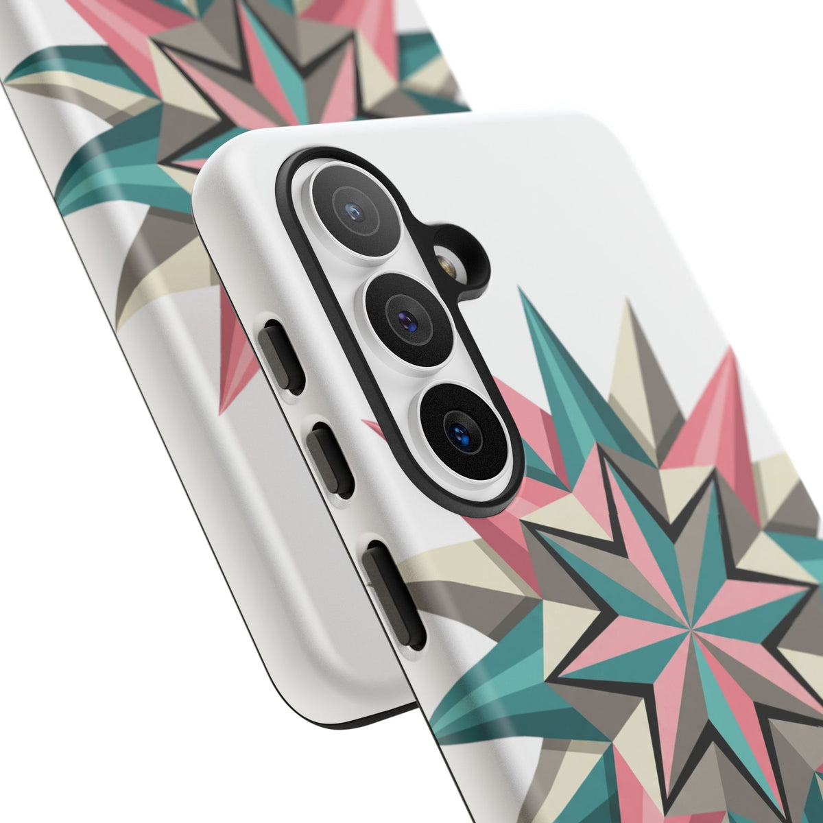 Geometric Star Tough Phone Case – Pink Teal Compass Design