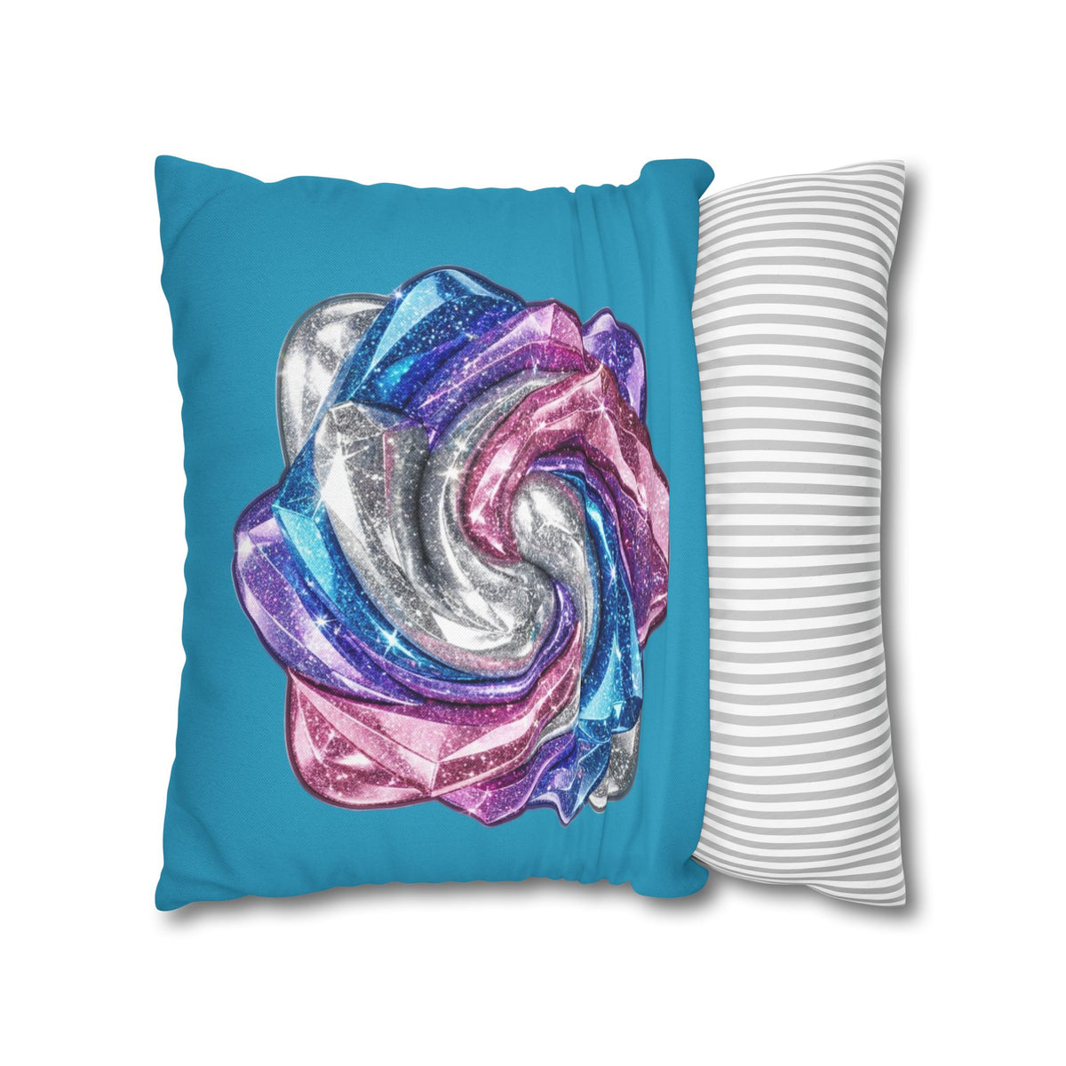 3D Glitter Design Turquoise Spun Polyester Square Pillowcase