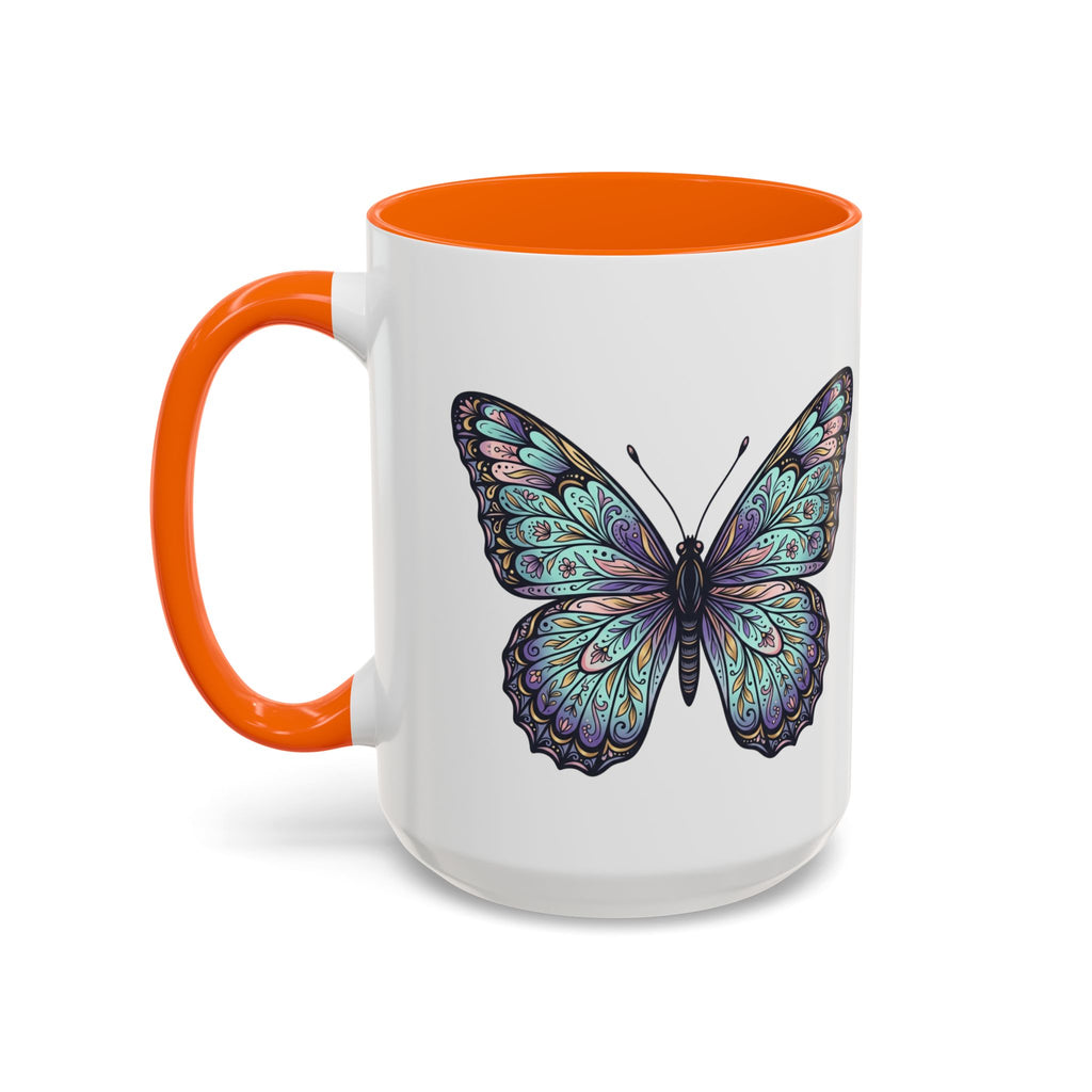 Butterfly Accent Coffee Mug — Teal Mandala Wing Design (11/15oz)