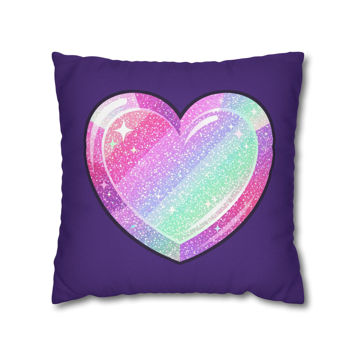 Pastel Glitter Heart Pillowcase Spun Polyester Square Pillowcase- Dark Purple