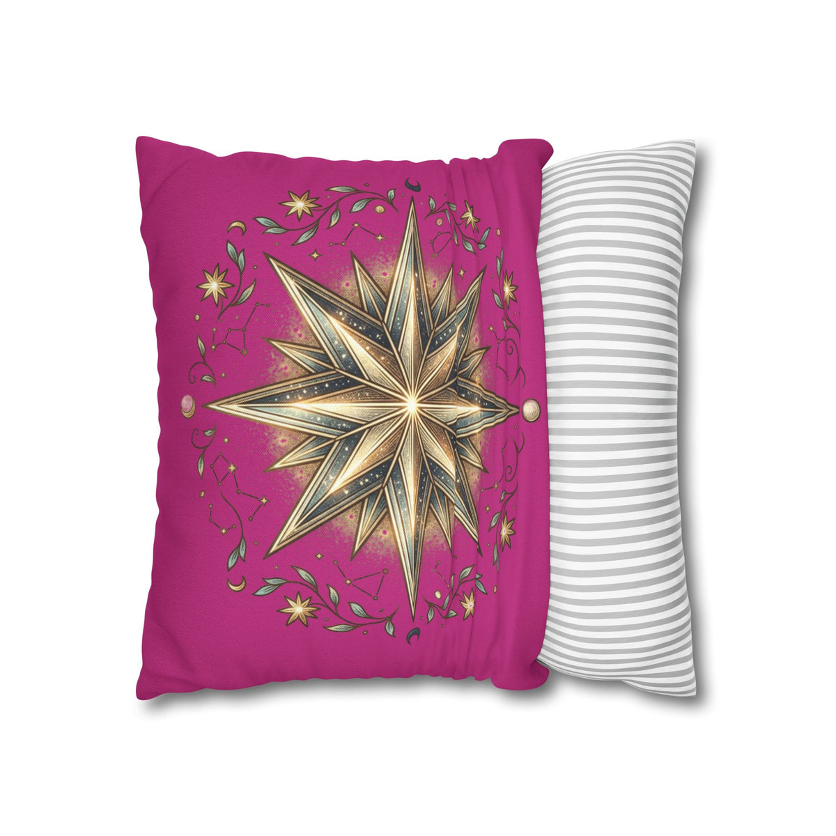 Star Print Magenta Spun Polyester Square Pillowcase