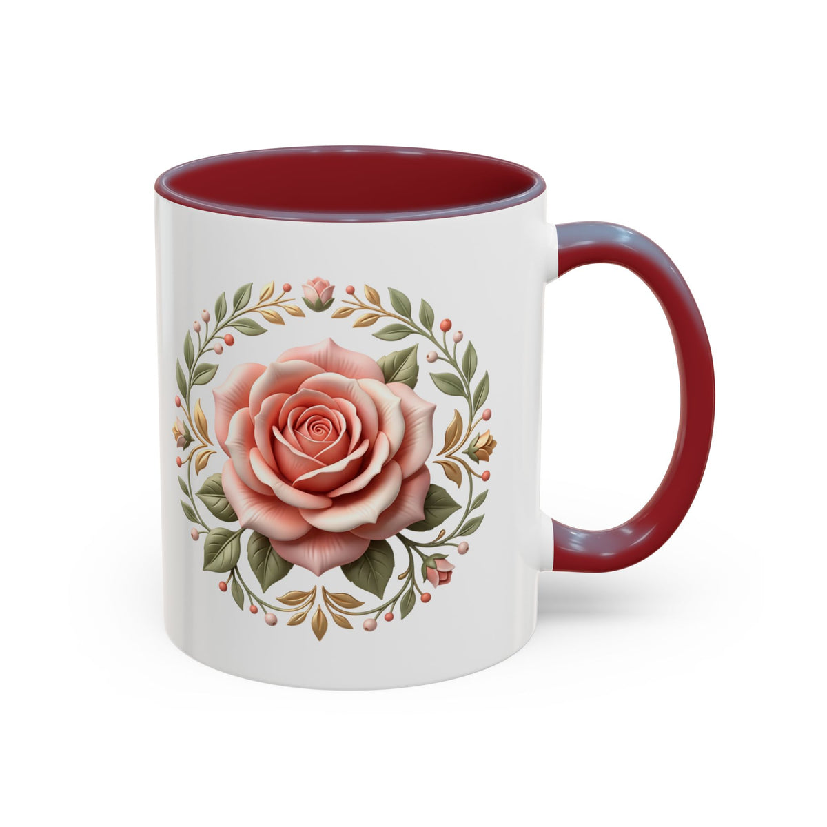 Rose Wreath Accent Coffee Mug — Floral 11/15oz Tea & Coffee Cup