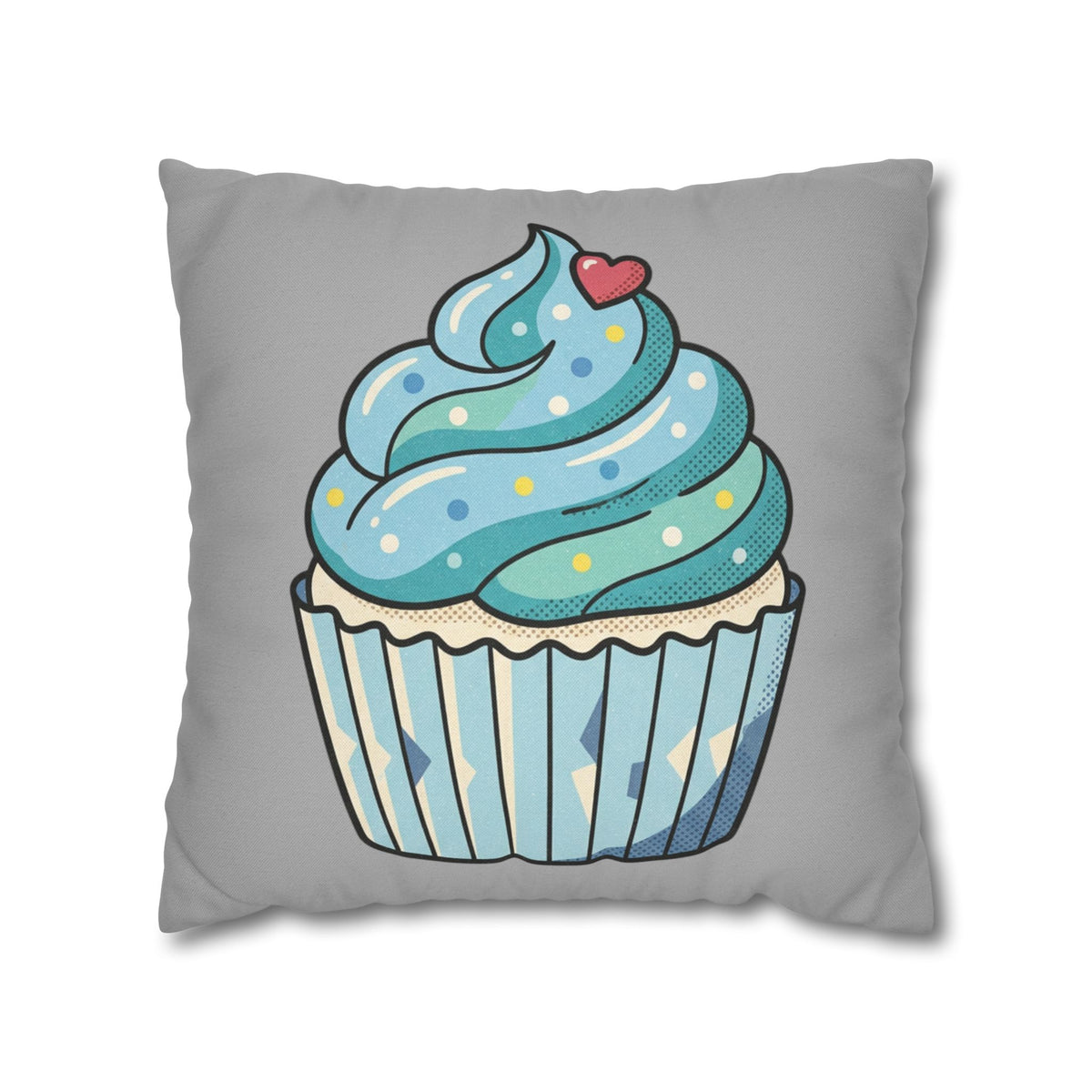 Cupcake Pillowcase — Cute Blue Dessert Decorative Throw Pillow- Light Grey