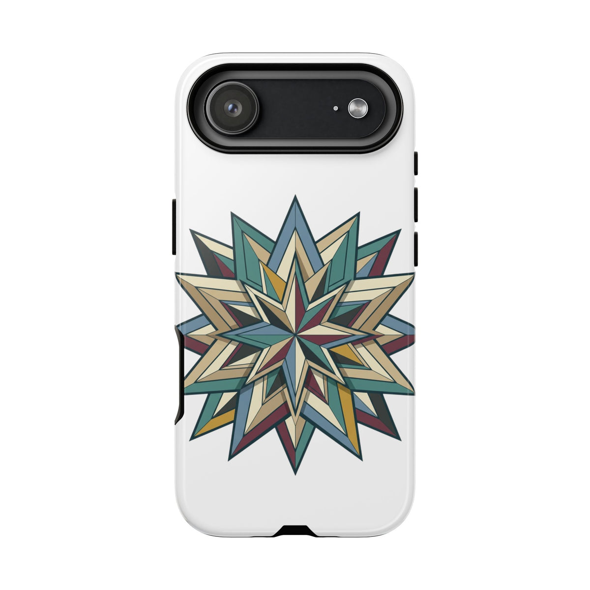 Geometric Star Phone Case — Teal & Earthtone Mandala Design