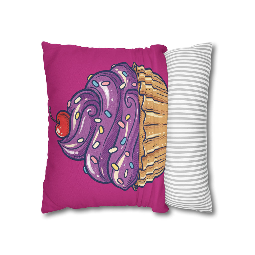 Cupcake Illustration Pillowcase - Purple Frosting Decorative Throw Pillow Cover- Magenta