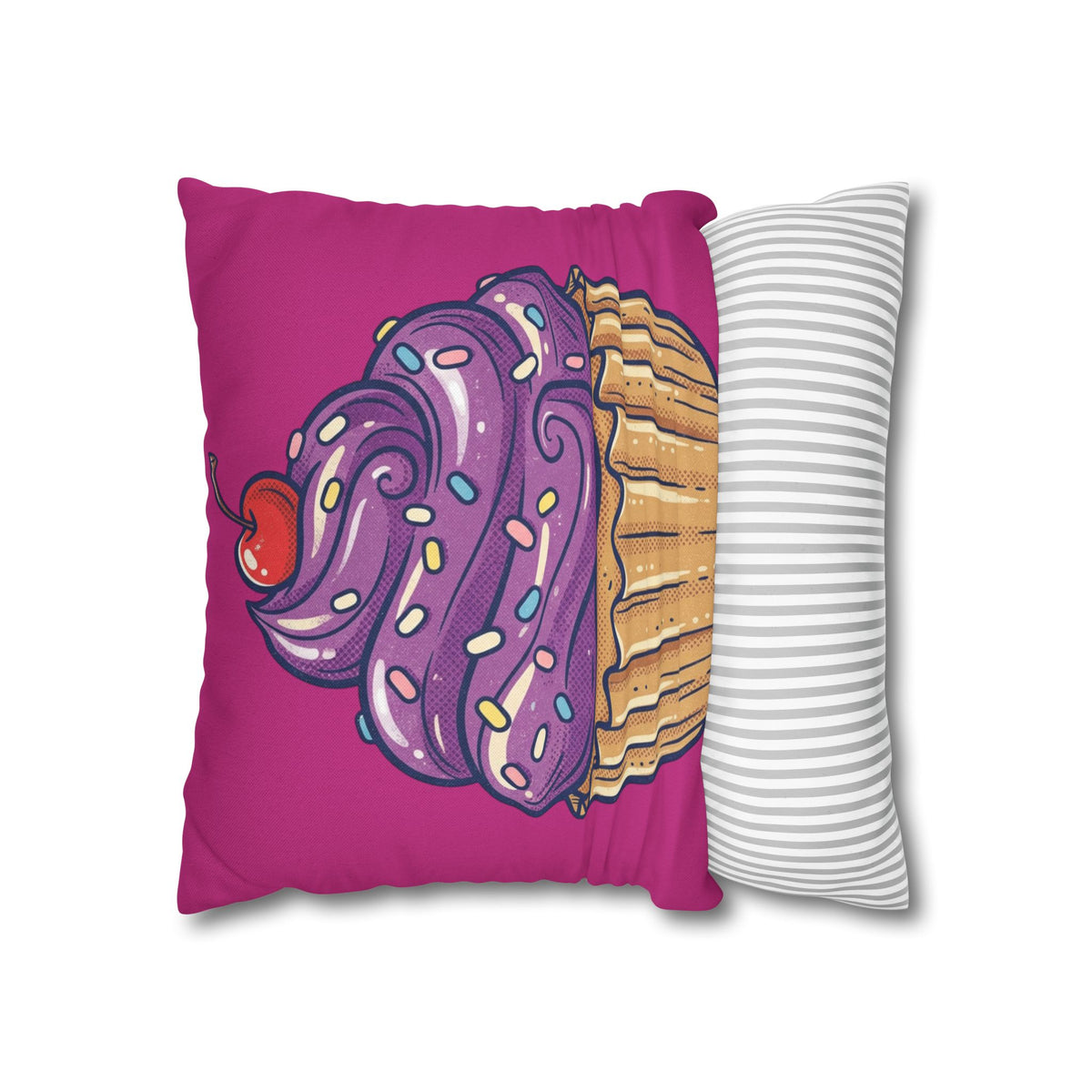 Cupcake Illustration Pillowcase - Purple Frosting Decorative Throw Pillow Cover- Magenta
