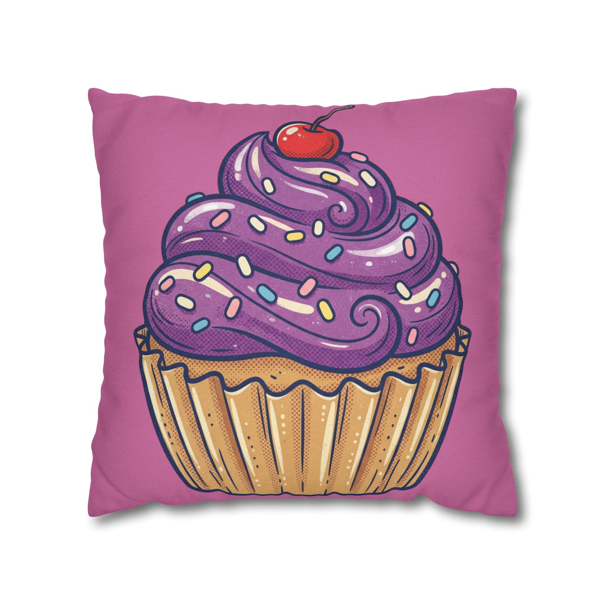 Cupcake Pillowcase — Cute Purple Frosting Decorative Throw Pillow Cover- Light Pink