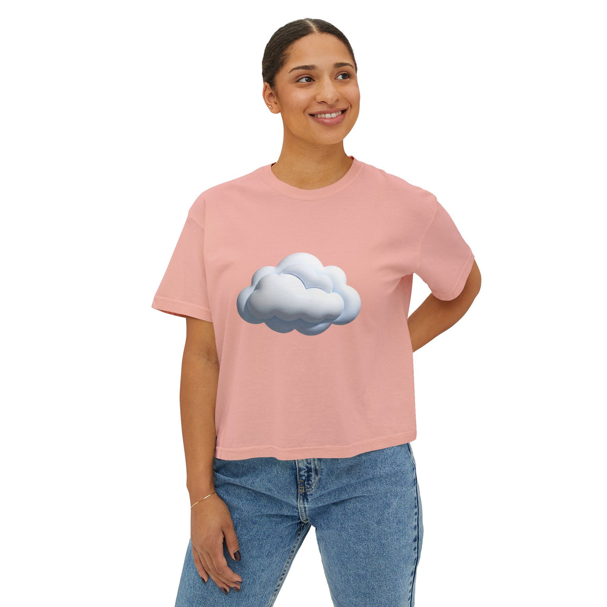 Cloud Graphic Boxy Tee — Minimal Cloud Illustration Women’s Cropped T-Shirt