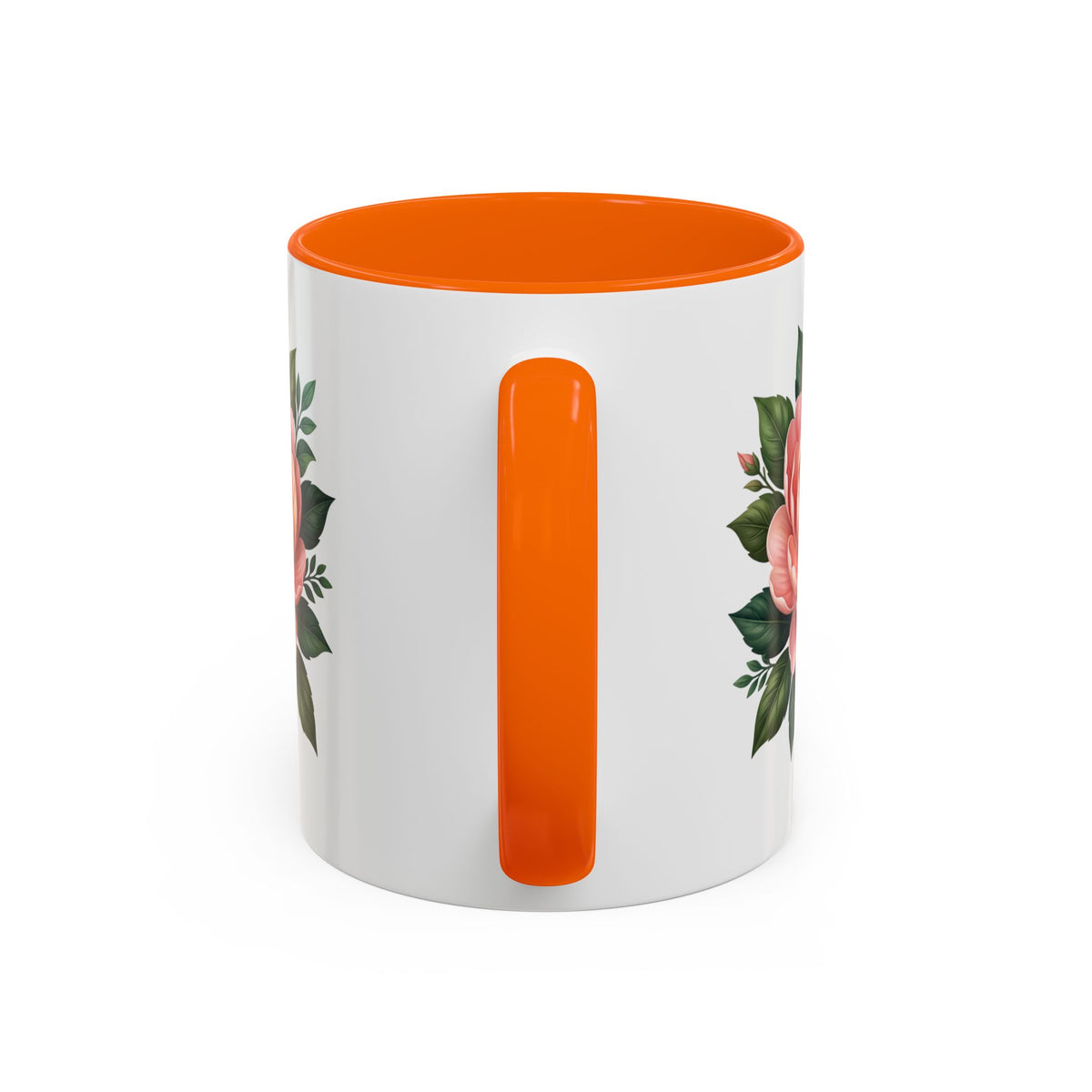 Floral Peony Accent Coffee Mug — Pink Rose Bloom Ceramic Cup