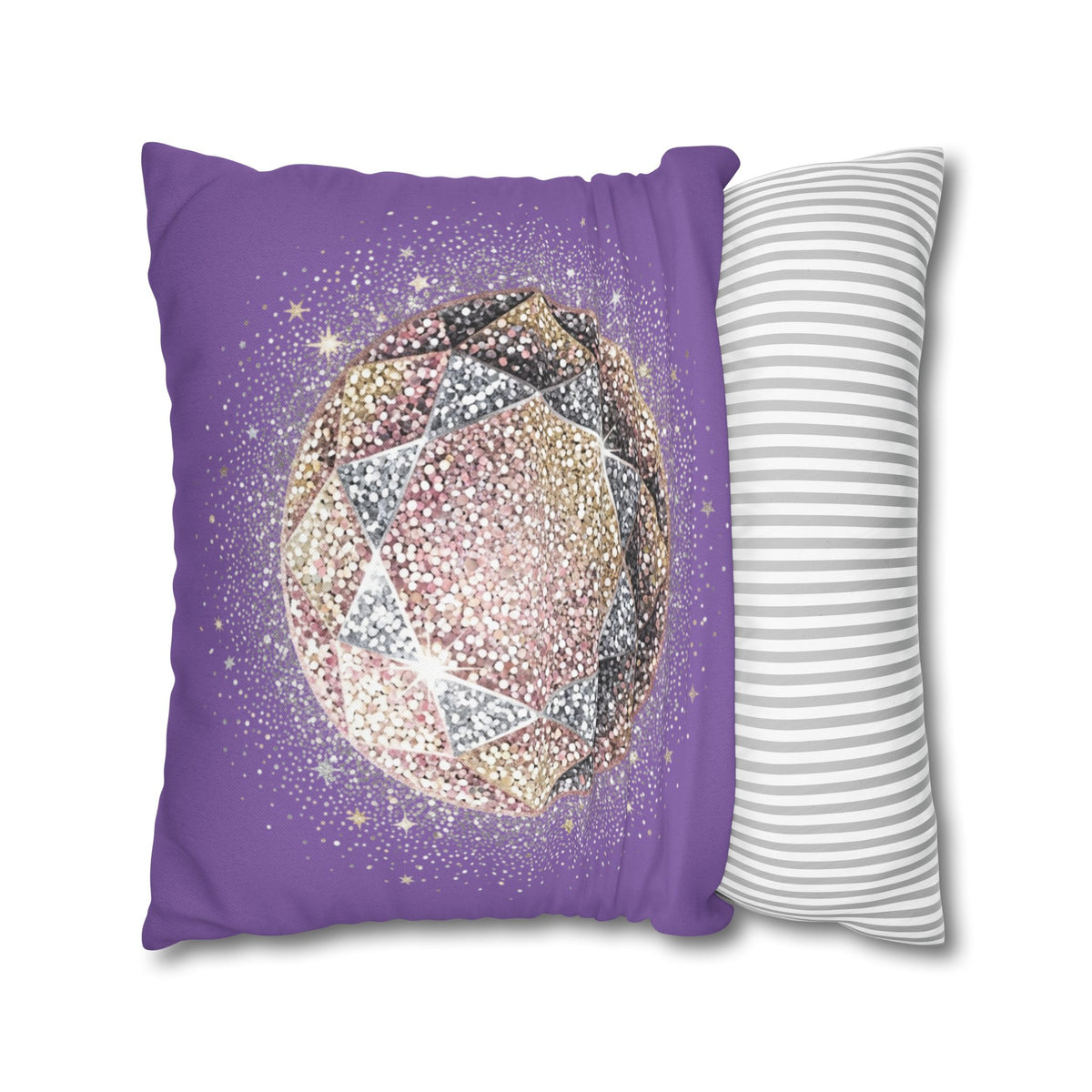 Glittery Light Purple Spun Polyester Square Pillowcase