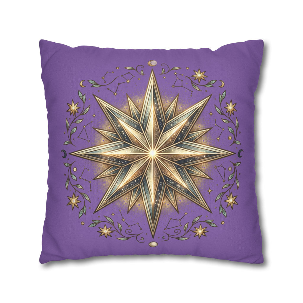 Star Print Light Purple Spun Polyester Square Pillowcase