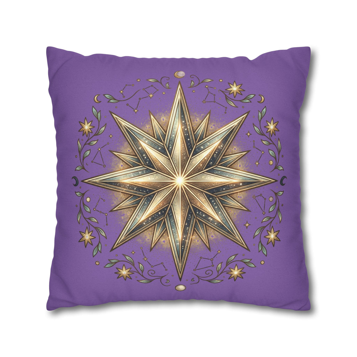 Star Print Light Purple Spun Polyester Square Pillowcase