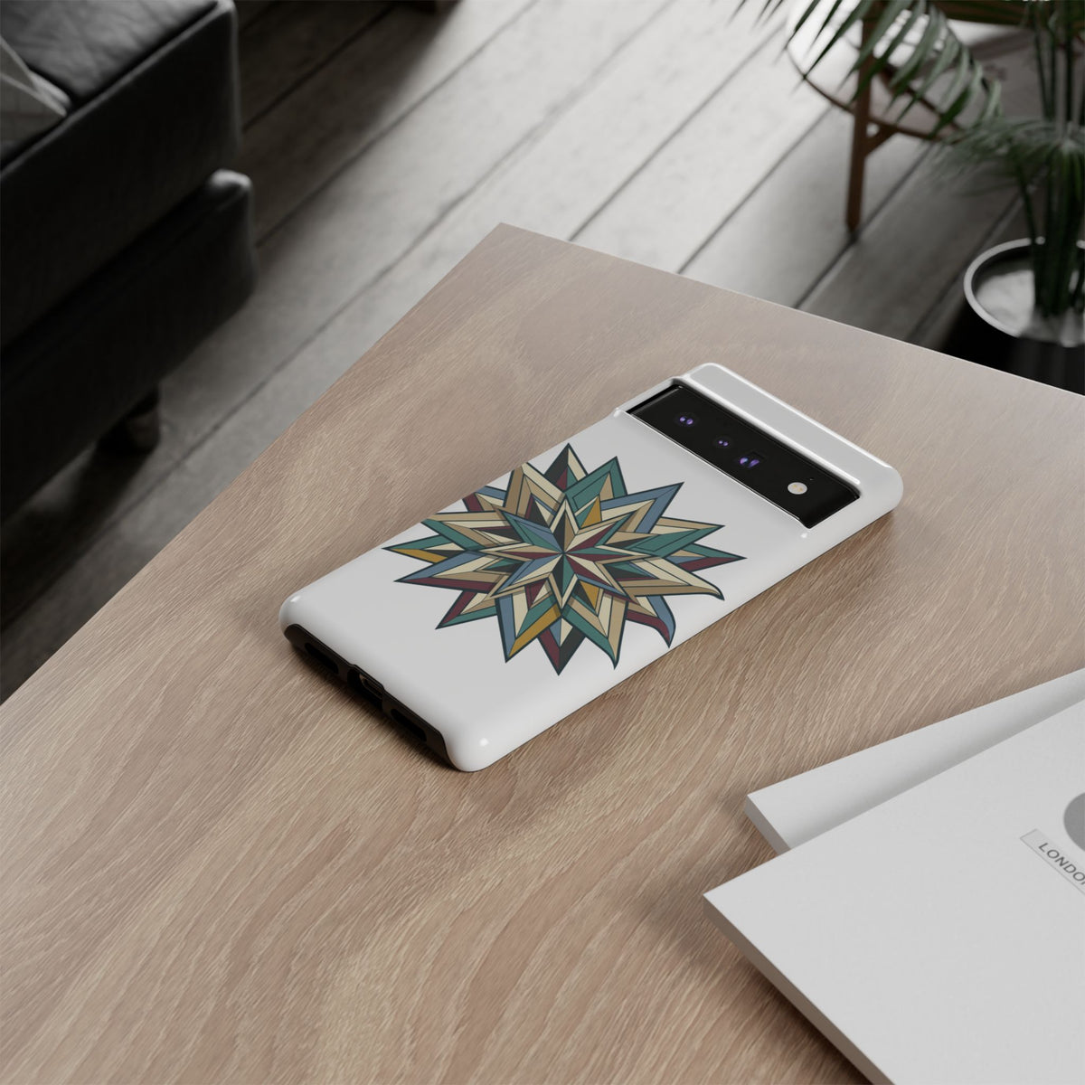 Geometric Star Phone Case — Teal & Earthtone Mandala Design