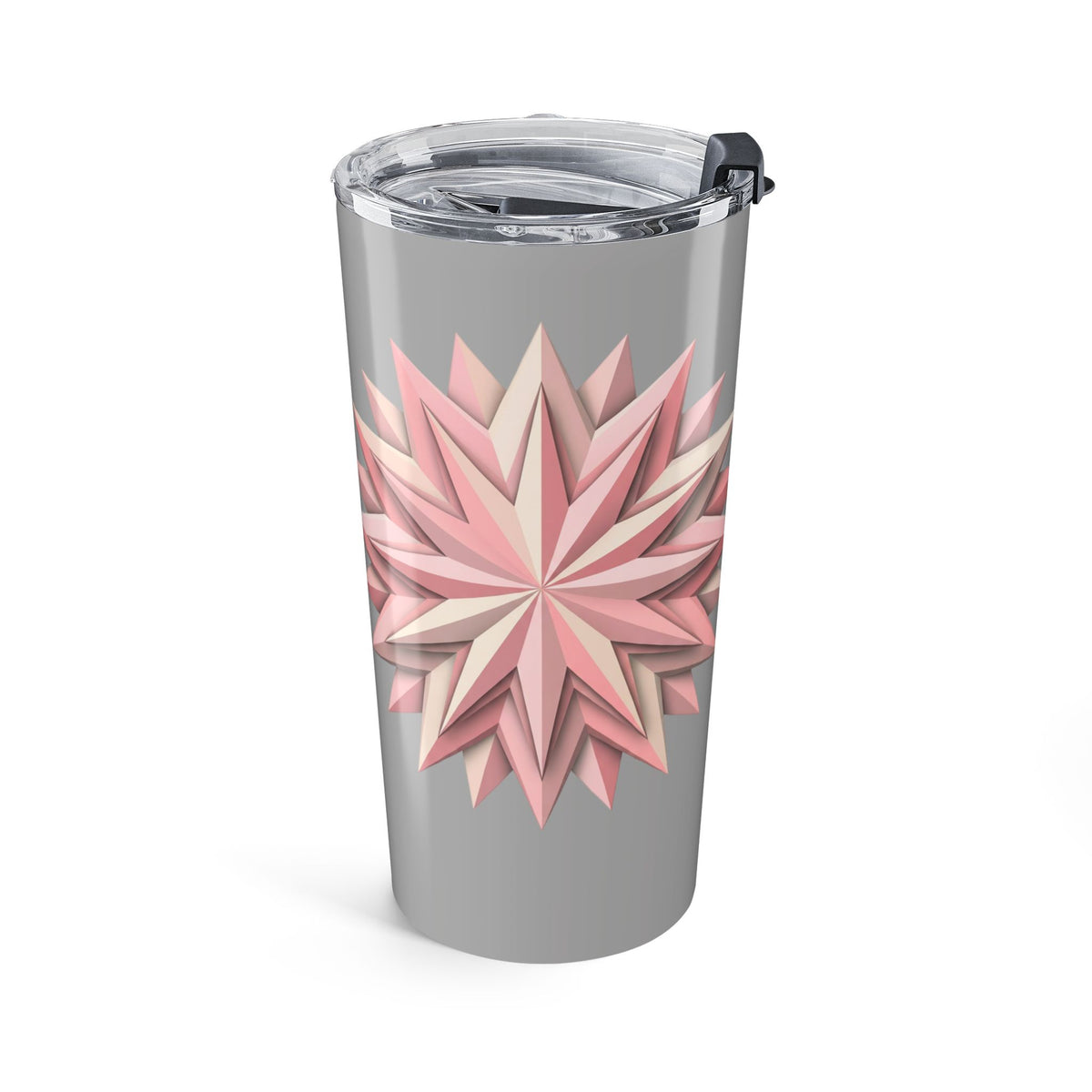 20oz Floral Starburst Tumbler – Pink Geometric Flower Travel Cup- Light Grey