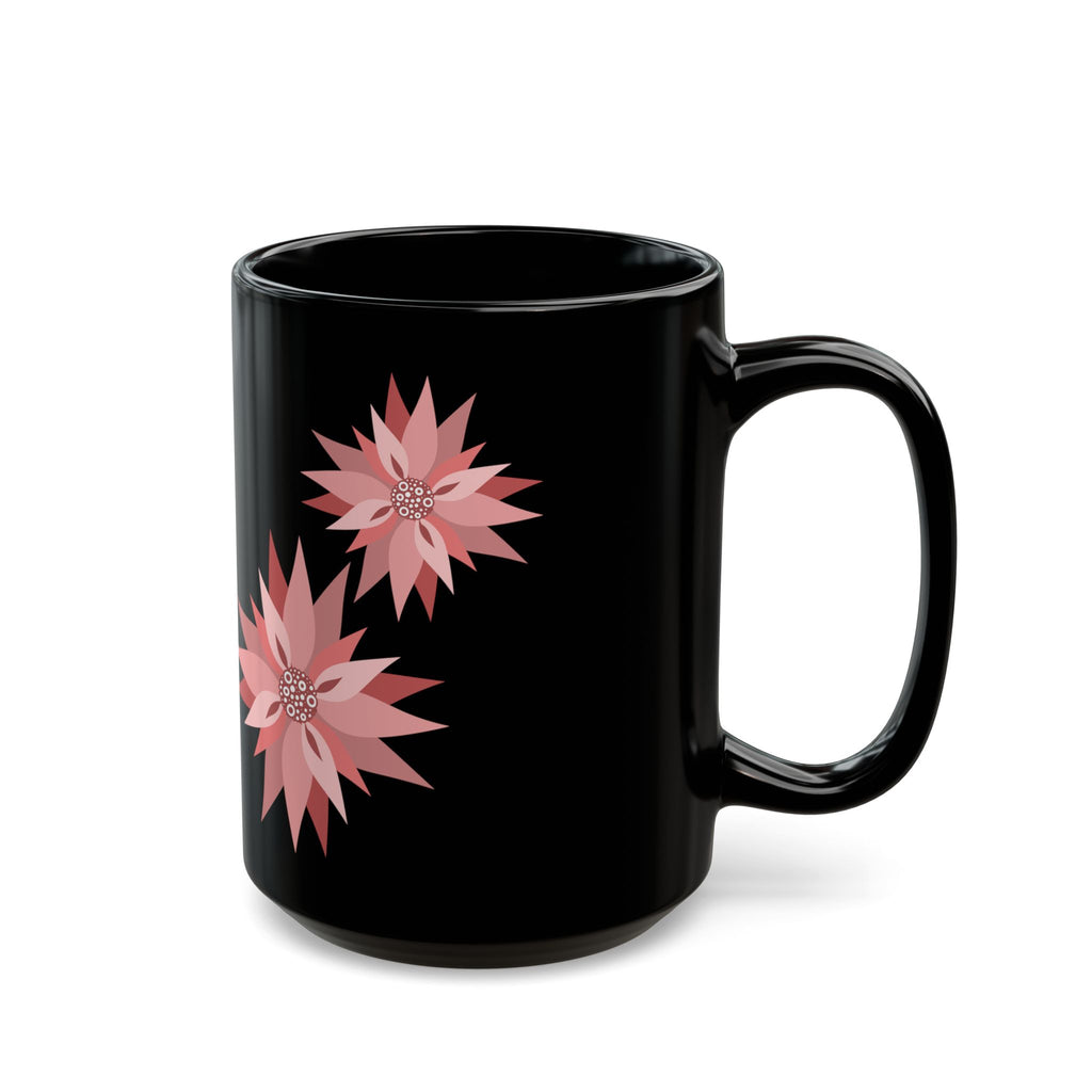 Pink Floral Pattern Black Coffee Mug — 11oz & 15oz