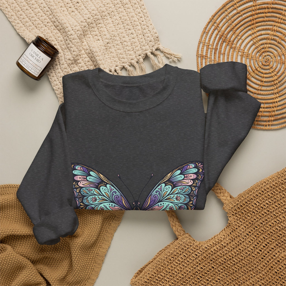 Butterfly Crewneck Sweatshirt – Teal Purple Watercolor Wing Design