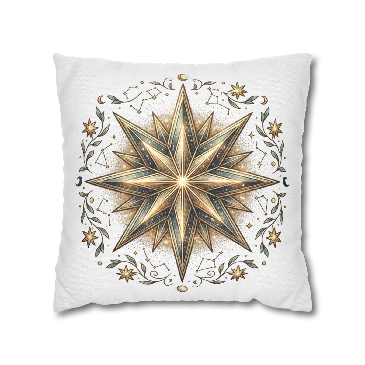 Gold Nautical Star Decorative Pillowcase — Coastal Boho Accent