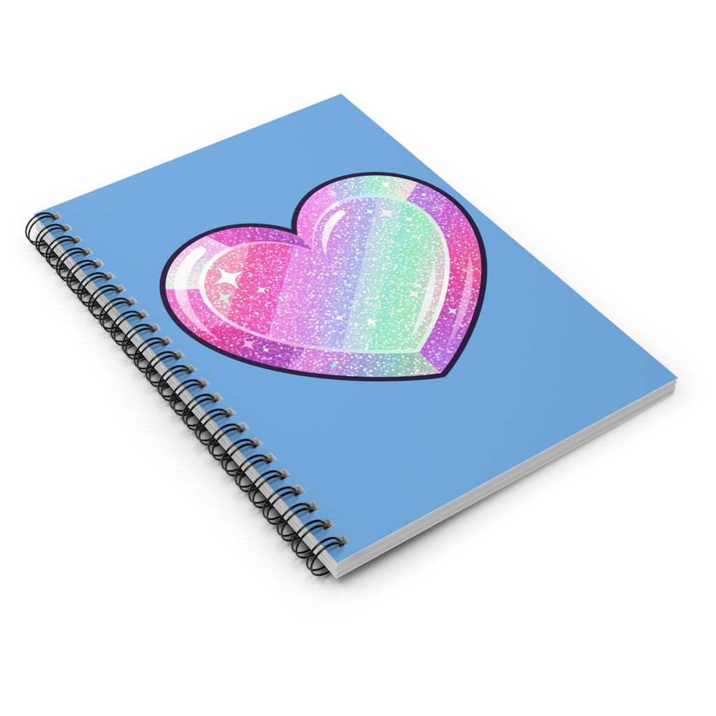Pastel Glitter Heart Spiral Notebook – Ruled Journal for Teens & Kids- Light Blue