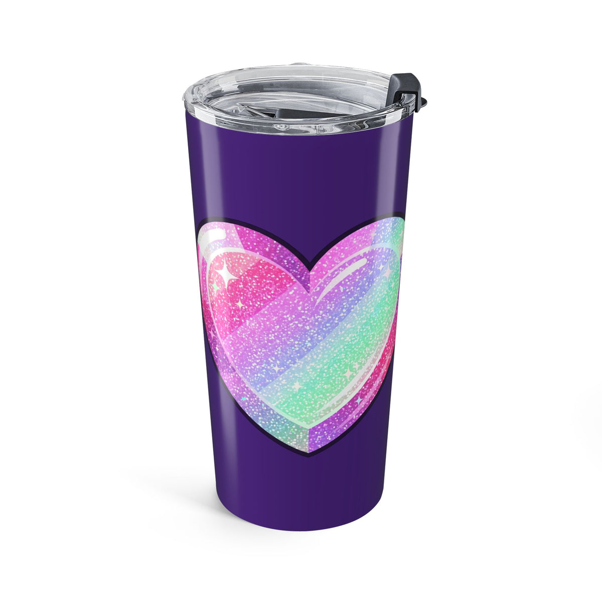 Pastel Glitter Heart Tumbler 20oz- Dark Purple