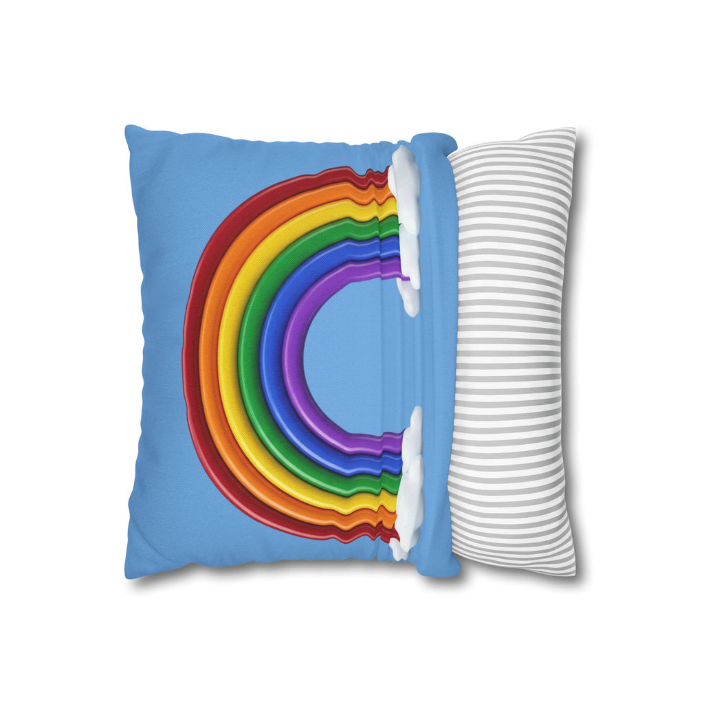 Rainbow Light Blue Spun Polyester Square Pillowcase