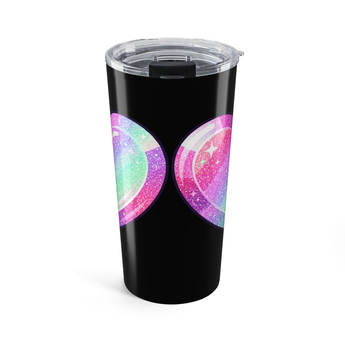 Pastel Glitter Heart Tumbler 20oz- Black