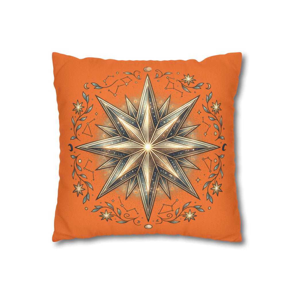 Star Print Orange Spun Polyester Square Pillowcase