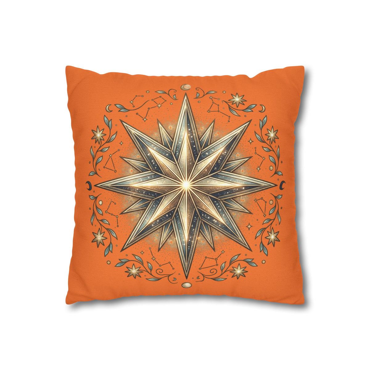 Star Print Orange Spun Polyester Square Pillowcase