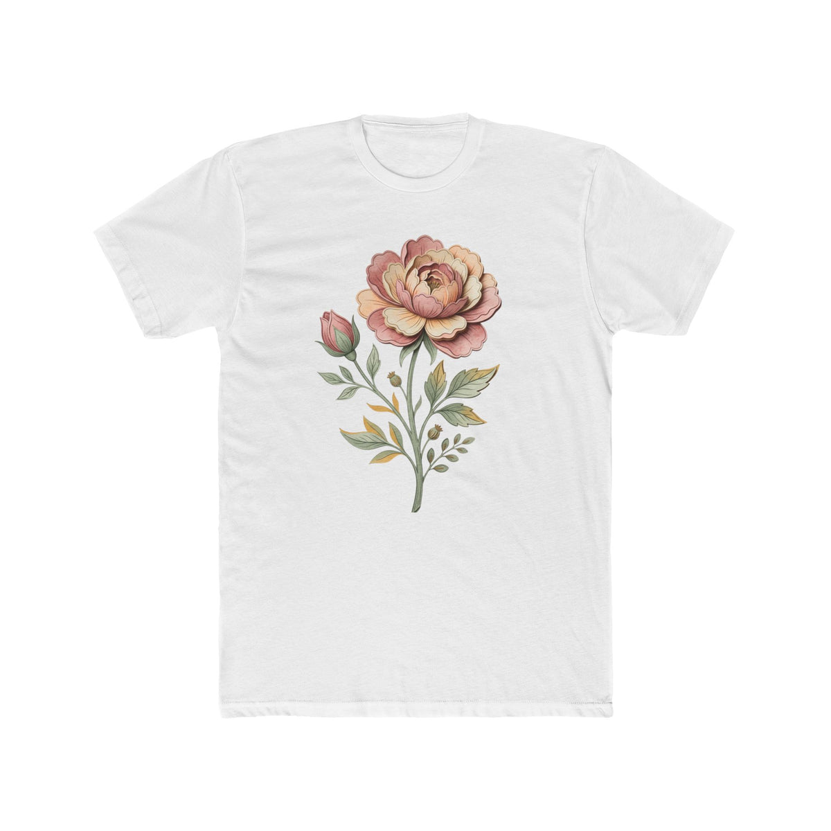 Floral Rose Crew Tee — Vintage Watercolor Peony T-Shirt