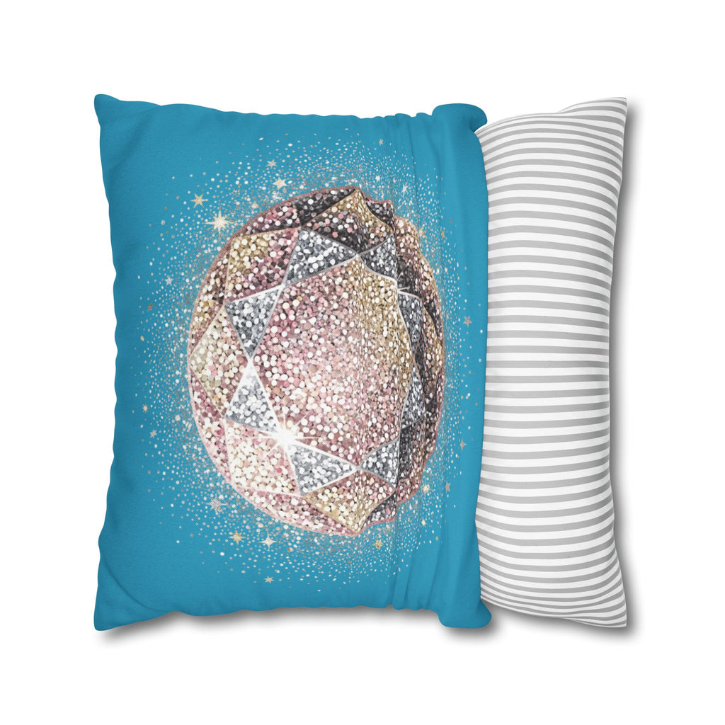Glittery Turquoise Spun Polyester Square Pillowcase