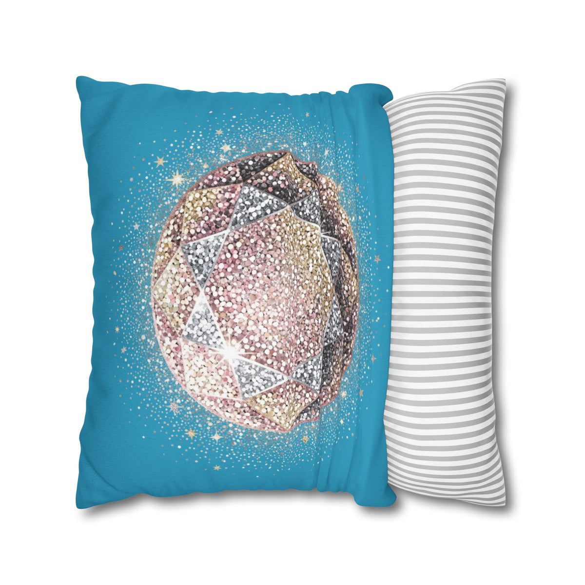 Glittery Turquoise Spun Polyester Square Pillowcase