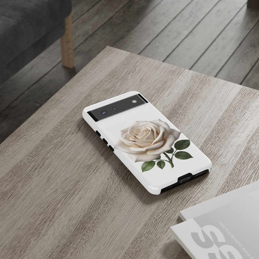 White Rose Tough Phone Case – Elegant Floral Protective Cover