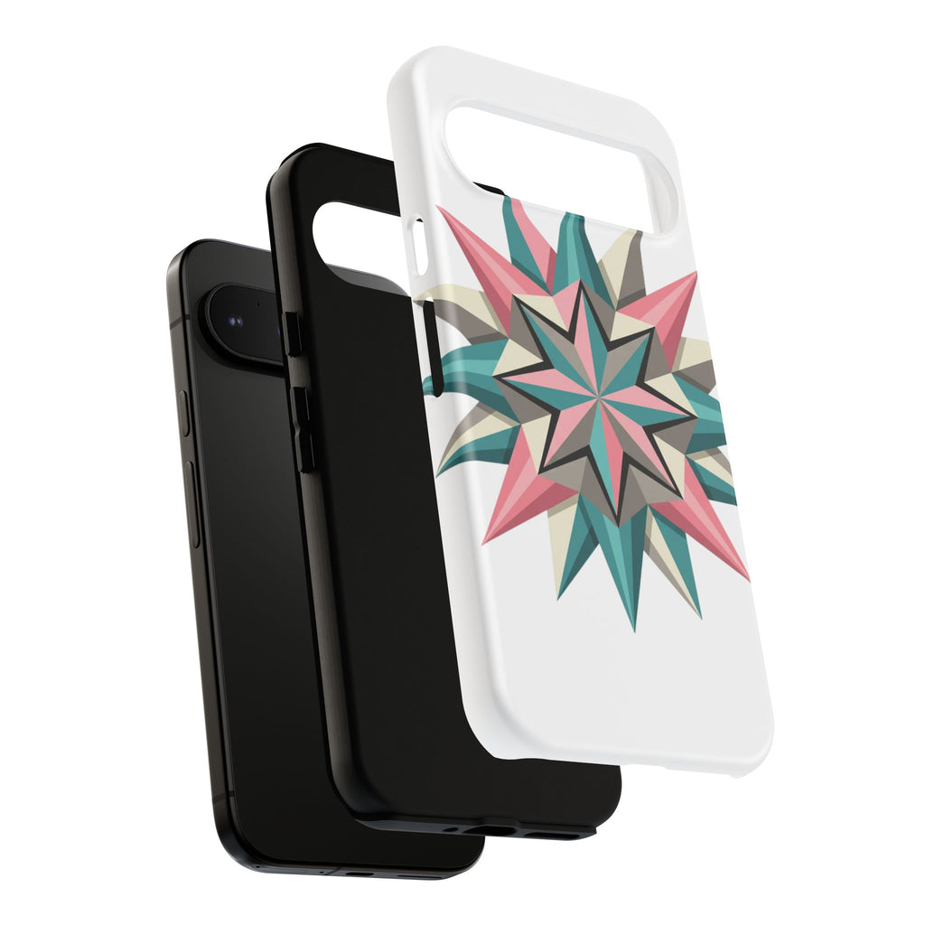 Geometric Star Tough Phone Case – Pink Teal Compass Design