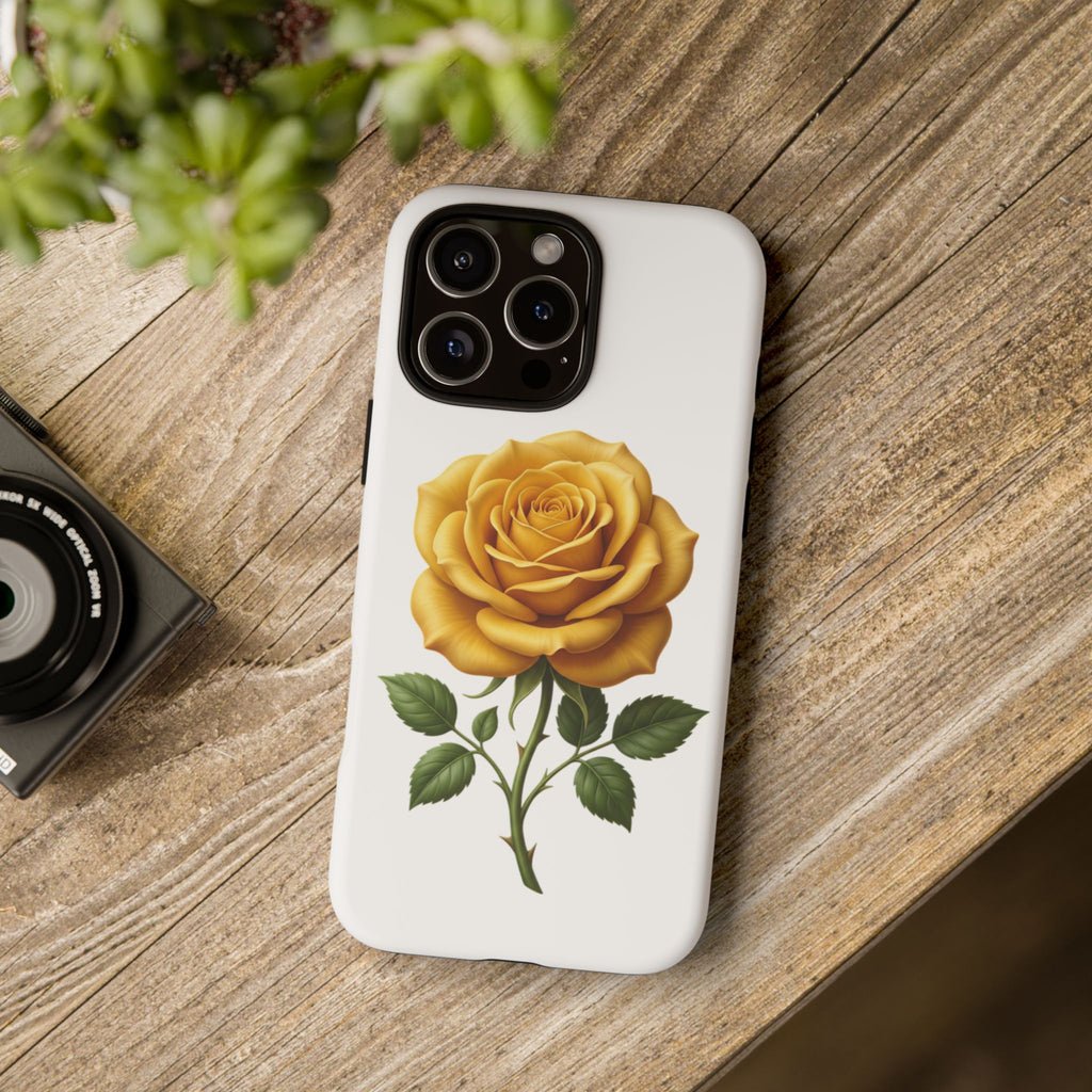 Yellow Rose Phone Case — Vintage Floral Tough Protective Cover