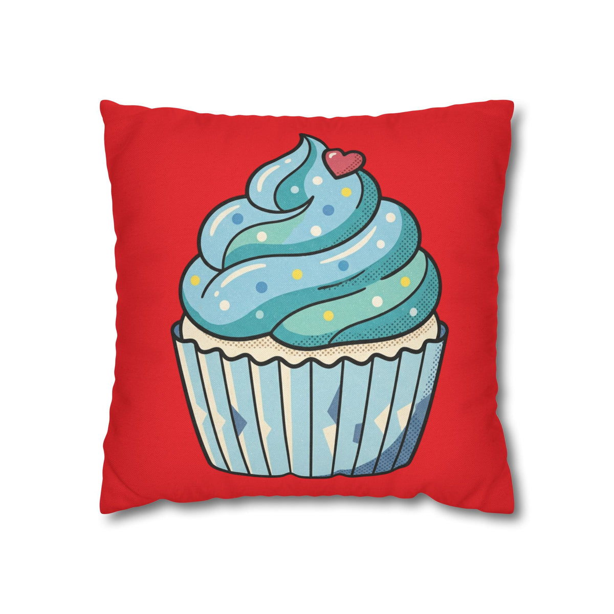 Cupcake Pillowcase - Cute Blue Frosting Decorative Throw Pillow Cover- Red