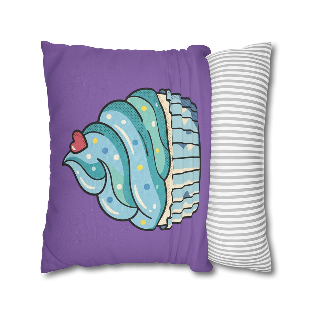 Cupcake Throw Pillow - Cute Blue Frosting Decorative Cushion for Kids’ Rooms, Nurseries & Baker Gift- Light Purple