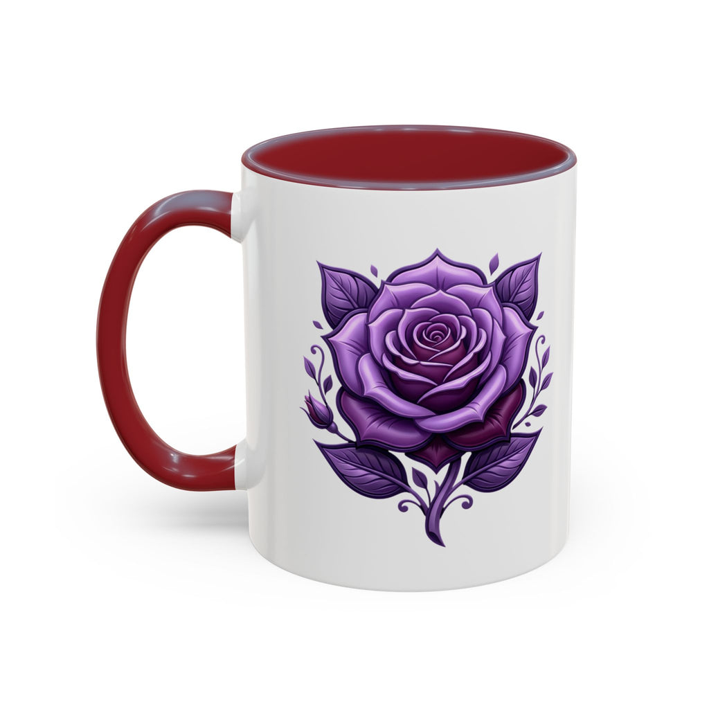 Purple Rose Accent Coffee Mug — Floral Gothic Tea Cup for Women & Gifts