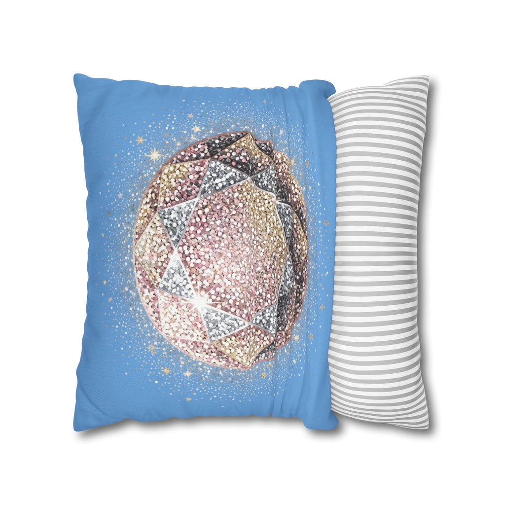 Glittery Light Blue Spun Polyester Square Pillowcase