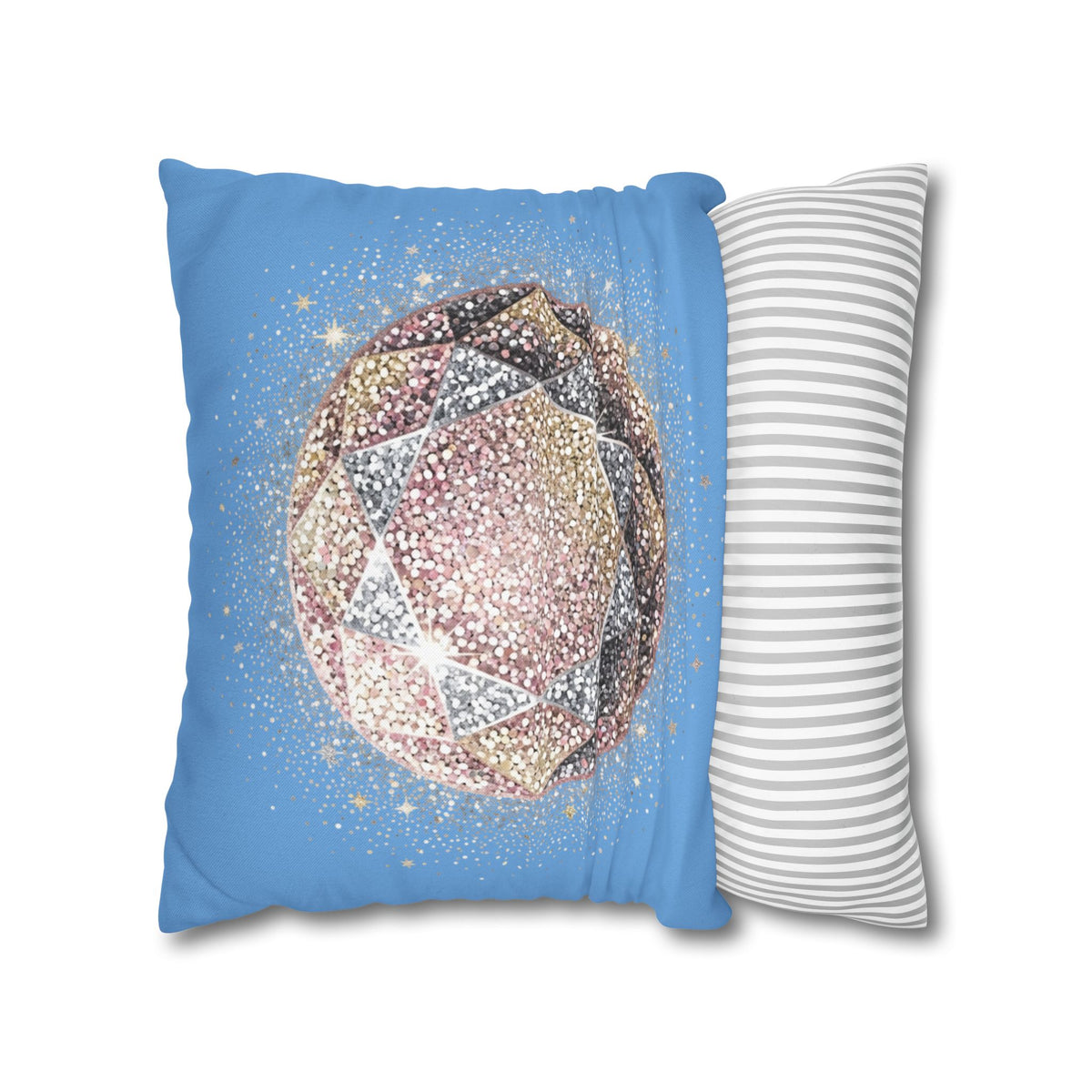 Glittery Light Blue Spun Polyester Square Pillowcase