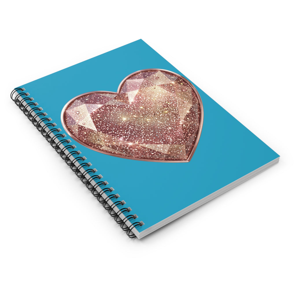 Sparkling Gem Heart Spiral Notebook — Ruled Journal for Notes & Gifts- Turquoise
