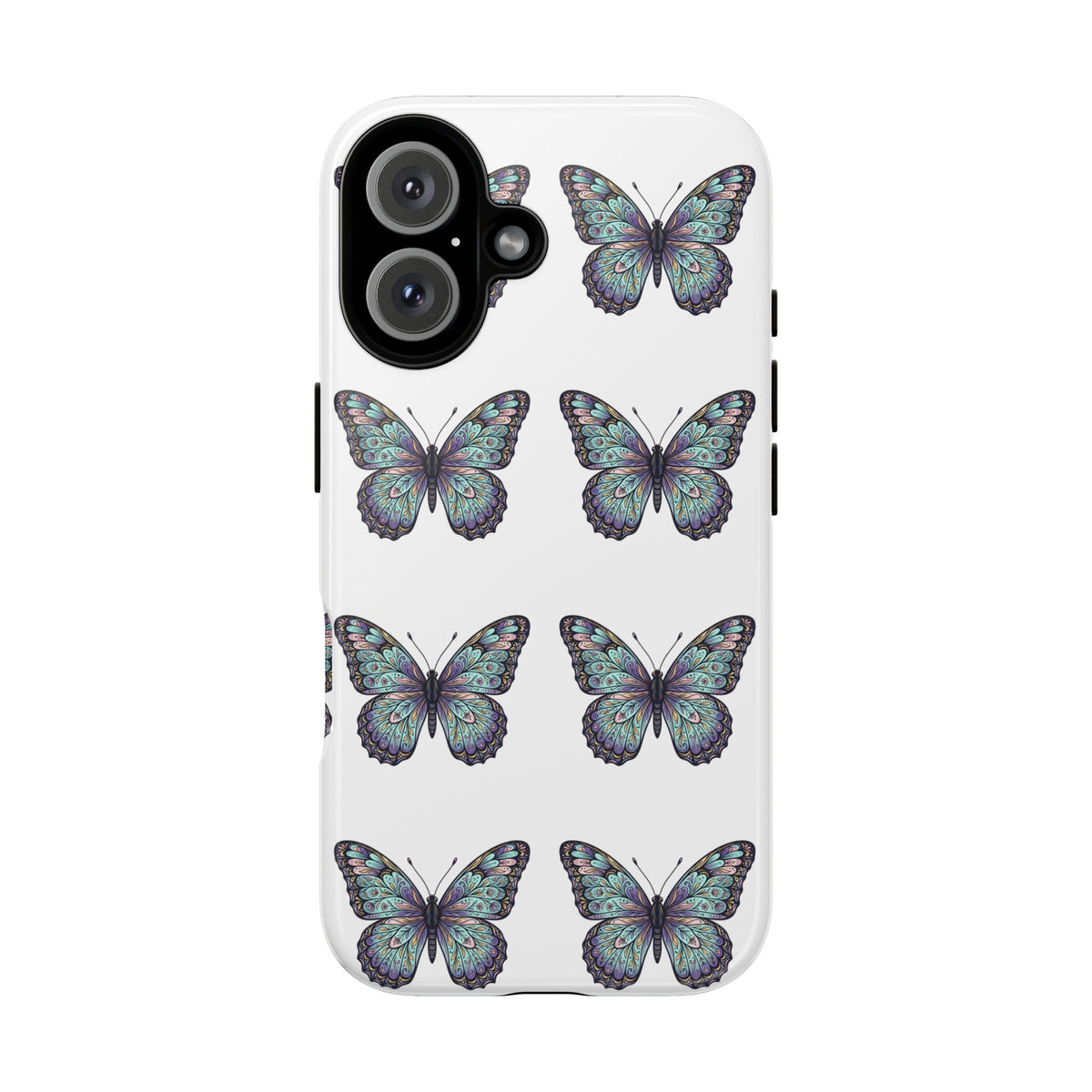 Butterfly Pattern Tough Phone Case — Vintage Teal Floral Protective Cover