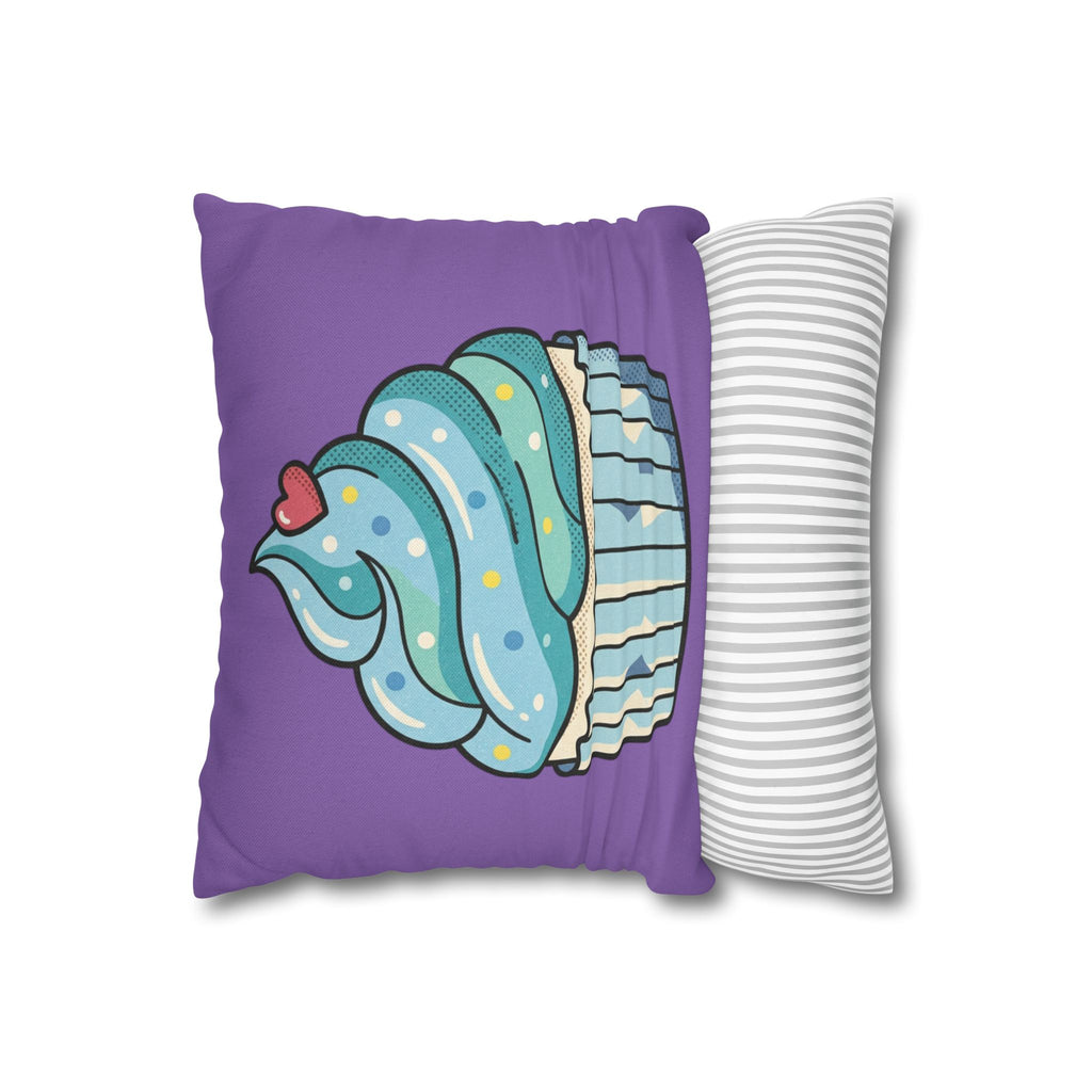 Cupcake Throw Pillow - Cute Blue Frosting Decorative Cushion for Kids’ Rooms, Nurseries & Baker Gift- Light Purple