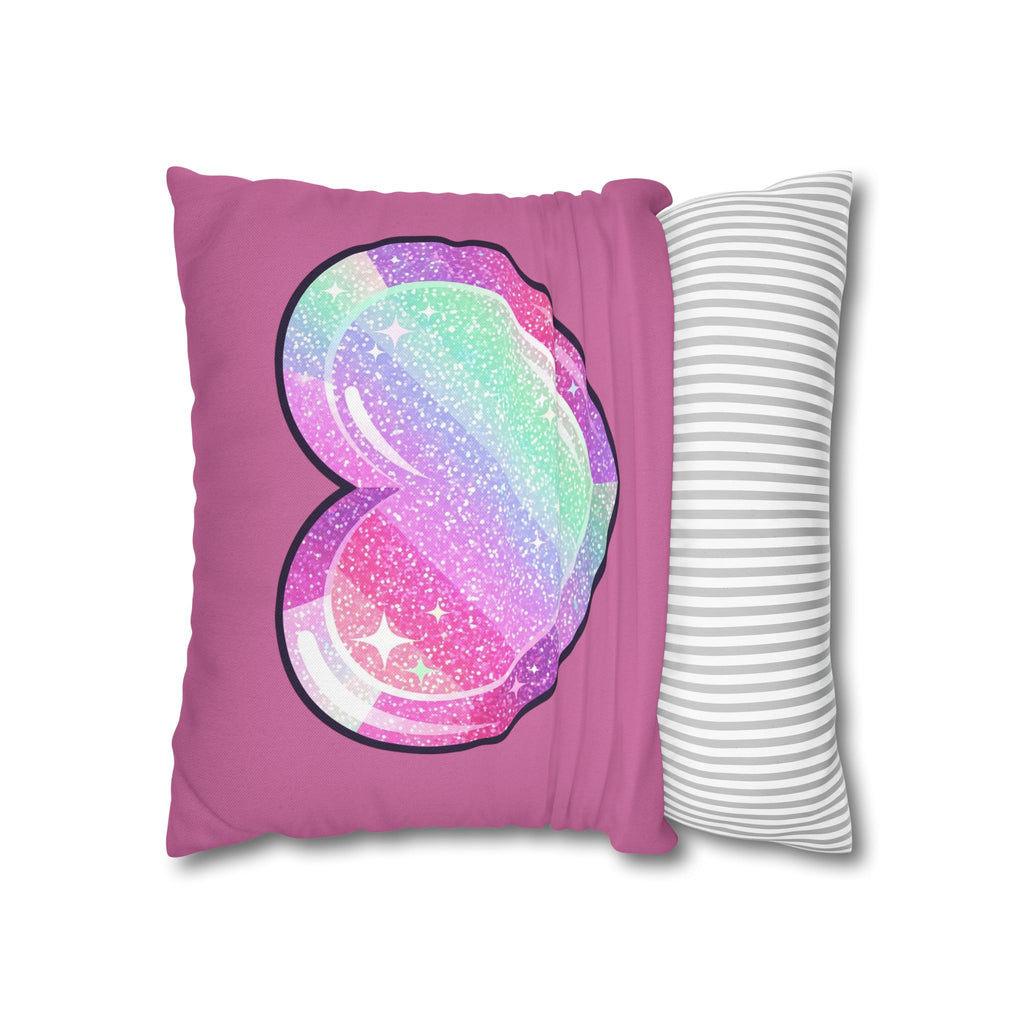 Pastel Glitter Heart Pillowcase Spun Polyester Square Pillowcase- Light Pink
